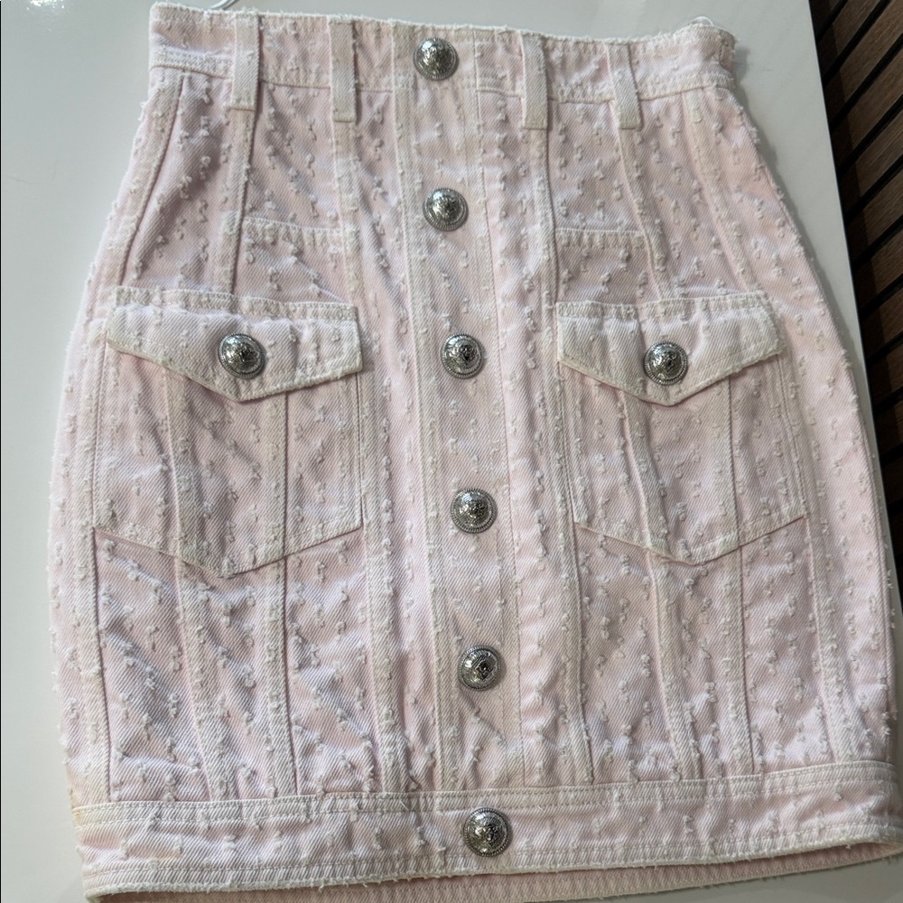 Balmain Light Pink Mini Skirt with Silver Buttons